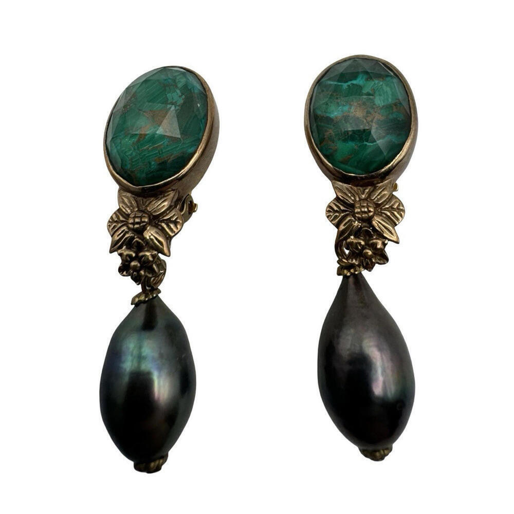 Stephen Dweck Dangle Clip Earrings Gold Tone Green Purple